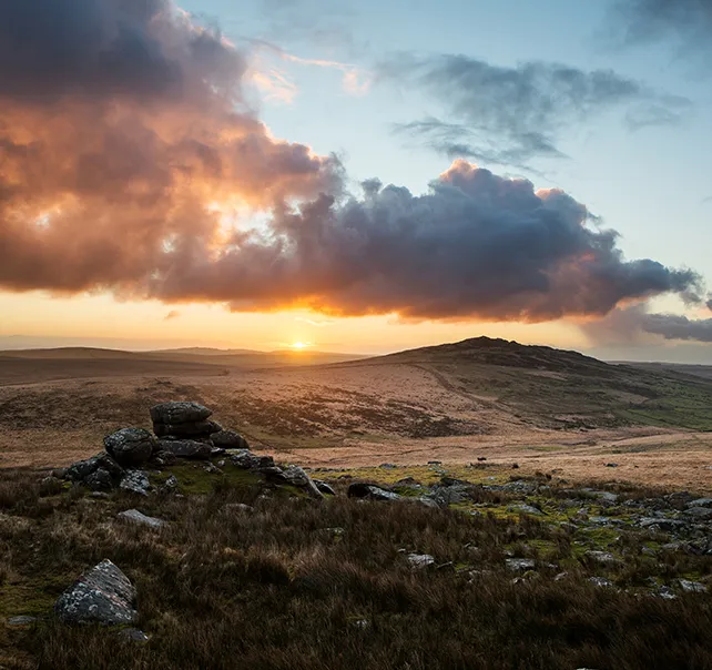 Sunset and clouds over moors